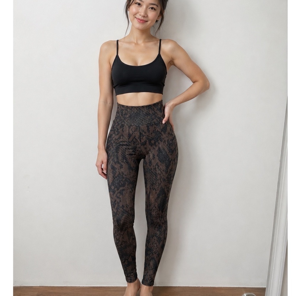 Agnes & Dora Knit Jegging Snake Skin Brown Black High Waist Leggings Small